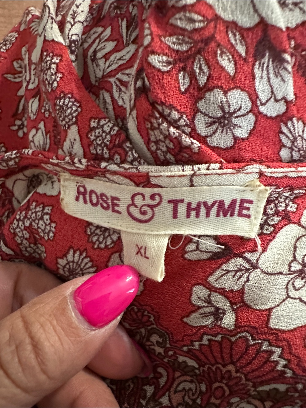 Rose & Thyme floral boho blouse  with a v-neck three-quarter sleeves Sz XL. - Picture 5 of 6